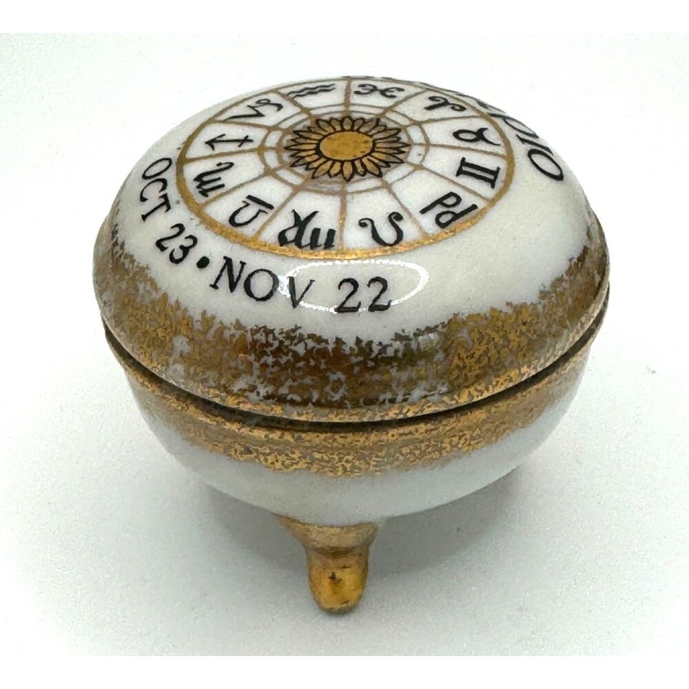 Vintage Ceramic Enesco Zodiac Scorpio Trinket Box Black Gold